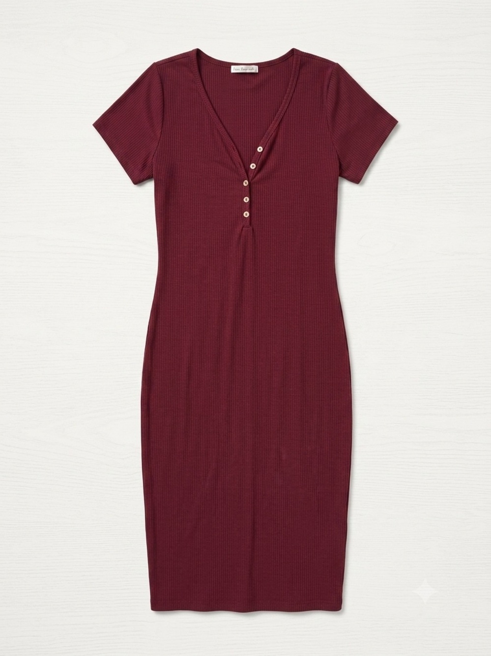 Heart & Hips Burgundy Ribbed Henley Dress -  Large Short Sleeve Midi Dress